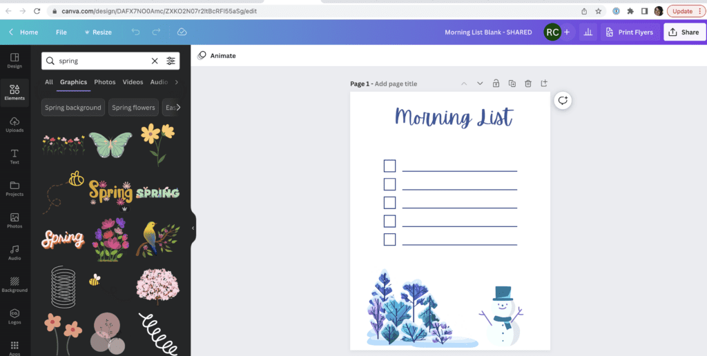 canva for homeschool printables and morning chore list