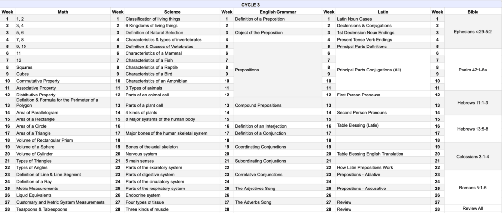 Musical Memory scope and sequence cycle 3